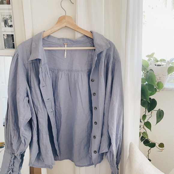 Free People Tops - Free people | kiss kiss blouse in lupine meadow button down tie sleeve cardigan
